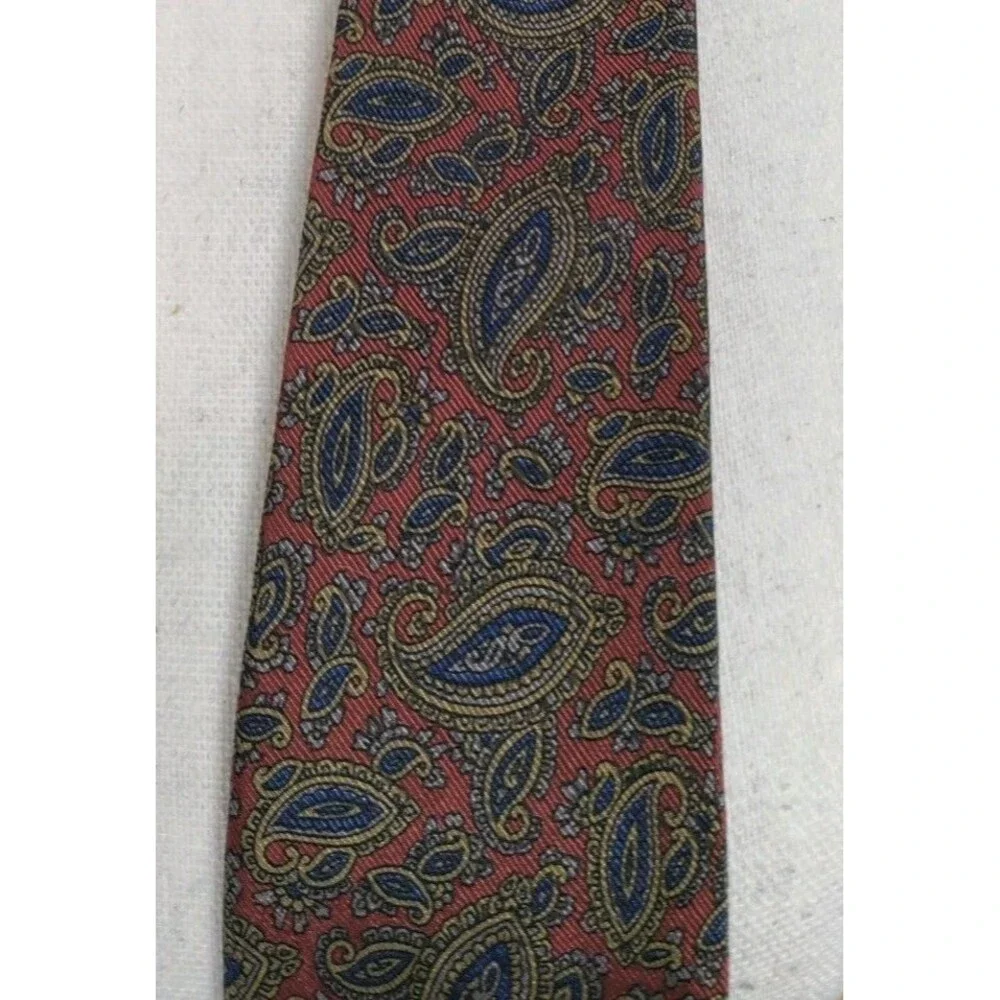 Vintage Bert Pulitzer Tie Wool Silk Blend Red Blue Paisley Made In USA Necktie